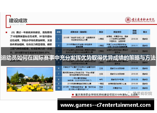 运动员如何在国际赛事中充分发挥优势取得优异成绩的策略与方法