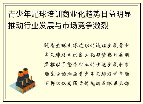 青少年足球培训商业化趋势日益明显推动行业发展与市场竞争激烈