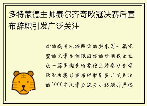 多特蒙德主帅泰尔齐奇欧冠决赛后宣布辞职引发广泛关注